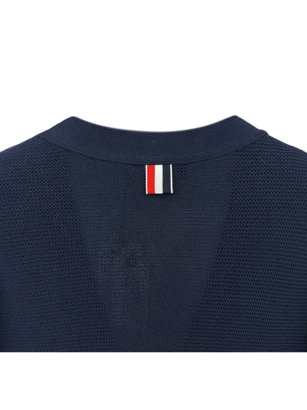 4 Bar Open Raschel Stitch V Neck Cardigan Navy - THOM BROWNE - BALAAN 7