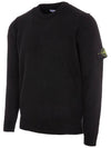 Logo Patch Lambswool Crewneck Knit Top Black - STONE ISLAND - BALAAN 3