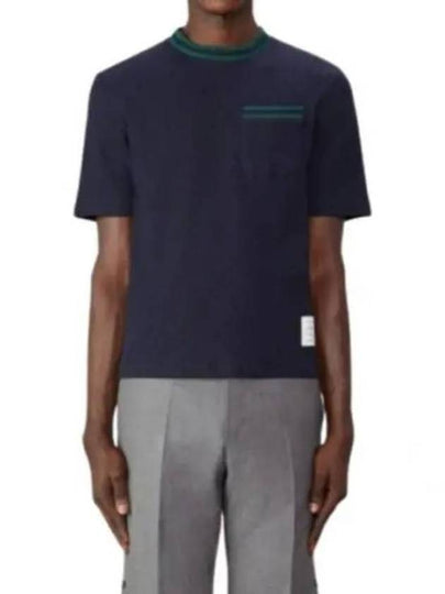 Pointelle Cotton Short Sleeve T-Shirt Navy - THOM BROWNE - BALAAN 2