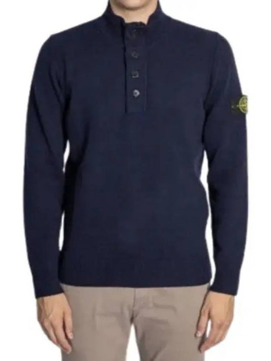 Wappen Patch Half Button Lambswool Knit Top Navy - STONE ISLAND - BALAAN 2