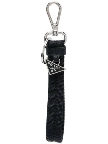 Woven Triangle Logo Key Holder Black - PRADA - BALAAN 1