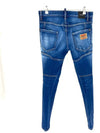 Suede Patch Biker Skinny Jeans Blue - DSQUARED2 - BALAAN 4