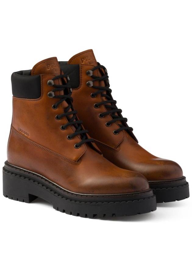 Logo Debossed Leather Walker Boots Ebony - PRADA - BALAAN 3