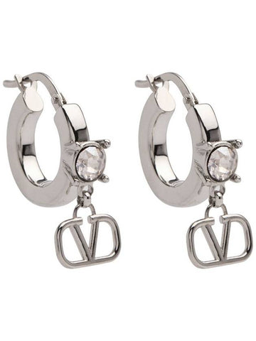 V Logo Earrings Silver - VALENTINO - BALAAN 1