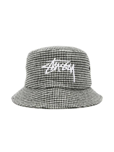 Stock Houndstooth Cotton Bucket Hat Black - STUSSY - BALAAN 1