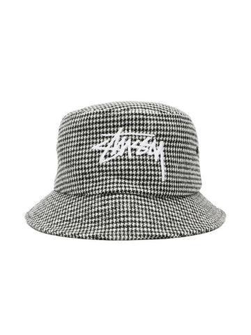 Stock Houndstooth Bucket Hat Black - STUSSY - BALAAN 1