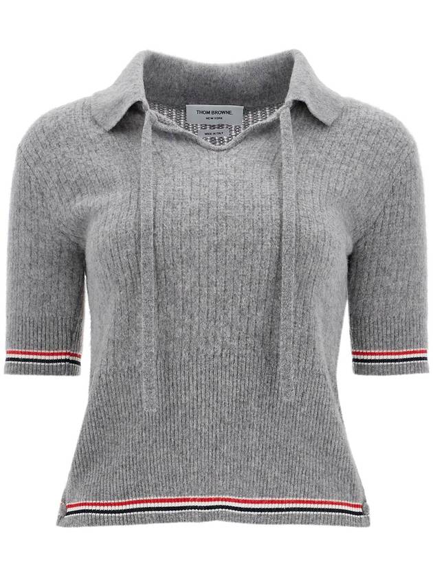 short-sleeved merino wool polo - THOM BROWNE - BALAAN 1