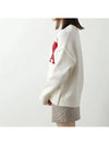 Heart Logo V Neck Wool Cardigan Off White - AMI - BALAAN 3