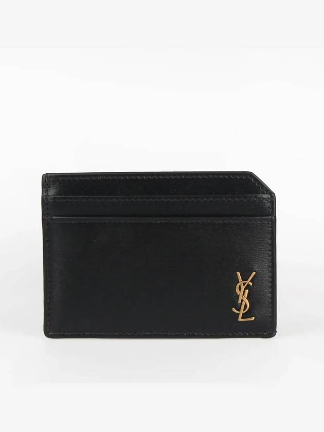 Tiny Cassandre Open Shiny Leather Card Wallet Black - SAINT LAURENT - BALAAN 2