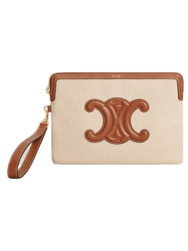 Strap Cuir Triomphe Small Textile Calfskin Pouch Bag Natural - CELINE - BALAAN 1