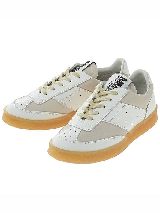 MM6 6 Logo Tongue Court Low Top Sneakers White - MAISON MARGIELA - BALAAN.