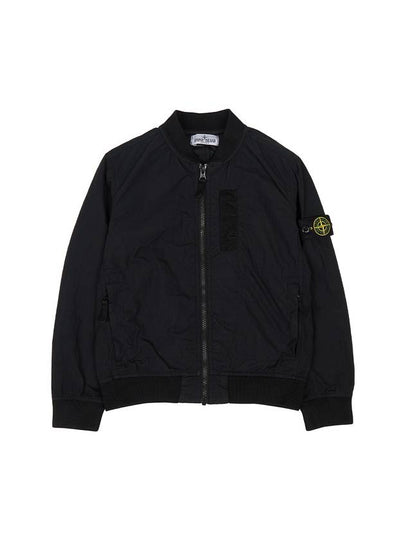 Kids Garment Dyed Cotton Nylon Bomber Jacket Black - STONE ISLAND - BALAAN 2