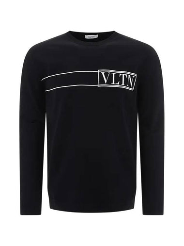 Men's VLTN Logo Intarsia Knit Top Black - VALENTINO - BALAAN 1