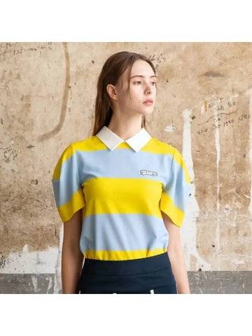 Golf Tennis Puff Collar T-Shirt Blue Yellow - AVAVE - BALAAN 1