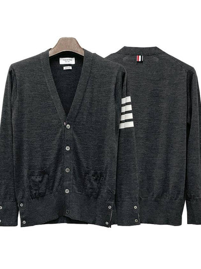 Men's Sustainable Classic Diagonal Wool Cardigan Dark Grey - THOM BROWNE - BALAAN 2