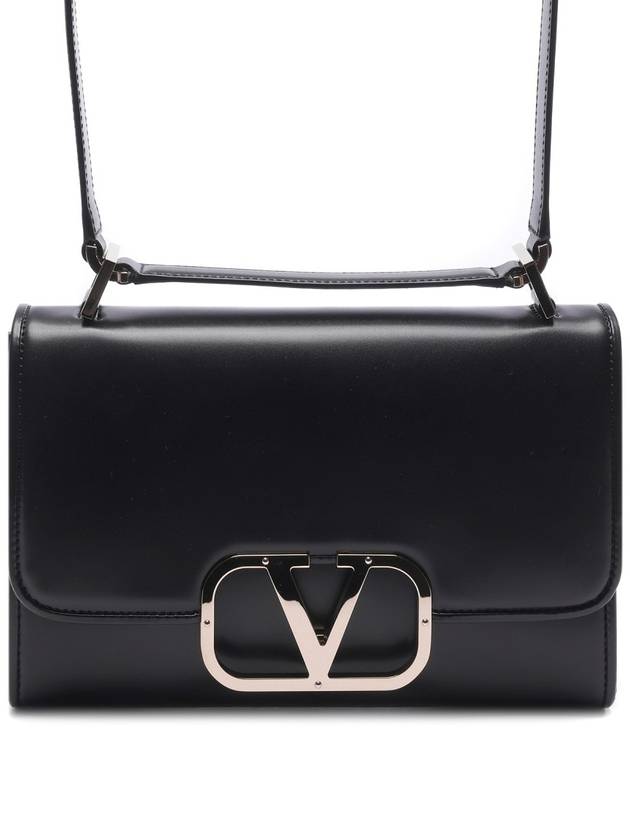 V Logo Plaque Foldover Shoulder Bag Black - VALENTINO - BALAAN 3