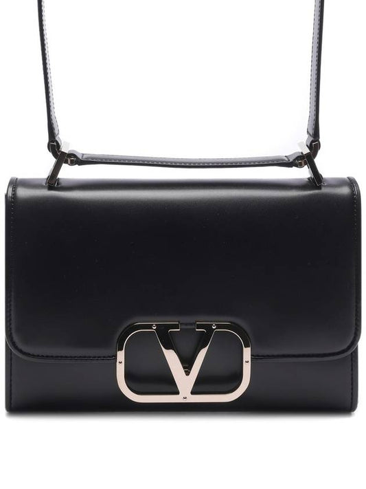 V Logo Plaque Foldover Shoulder Bag Black - VALENTINO - BALAAN 2