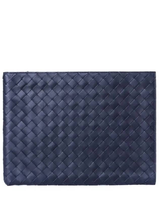 Intrecciato Half-Zip Clutch Bag Navy - BOTTEGA VENETA - BALAAN 3