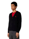 Heart Logo Merino Wool Cardigan Black - AMI - BALAAN 5