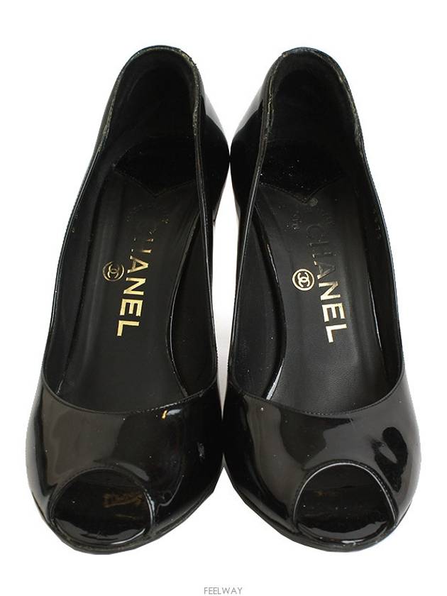 Gold CC Black Patent Open Toe Pumps 38 - CHANEL - BALAAN 2