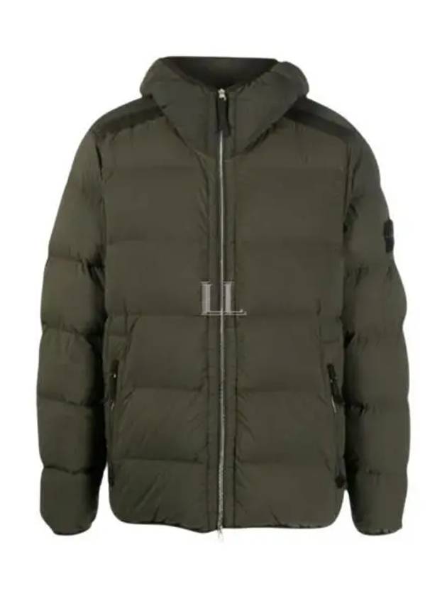 Seamless Logo Nylon Hooded Down Jacket Olive - STONE ISLAND - BALAAN 2