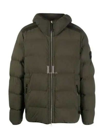 Seamless Logo Nylon Hooded Down Jacket Olive - STONE ISLAND - BALAAN 2