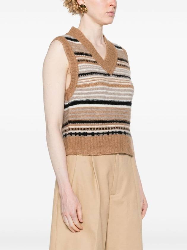 Striped Soft Wool Knit Vest Brown - GANNI - BALAAN 4