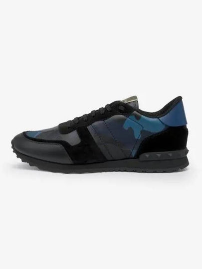 Men's Camouflage Rock Runner Low Top Sneakers Blue Black - VALENTINO - BALAAN 2