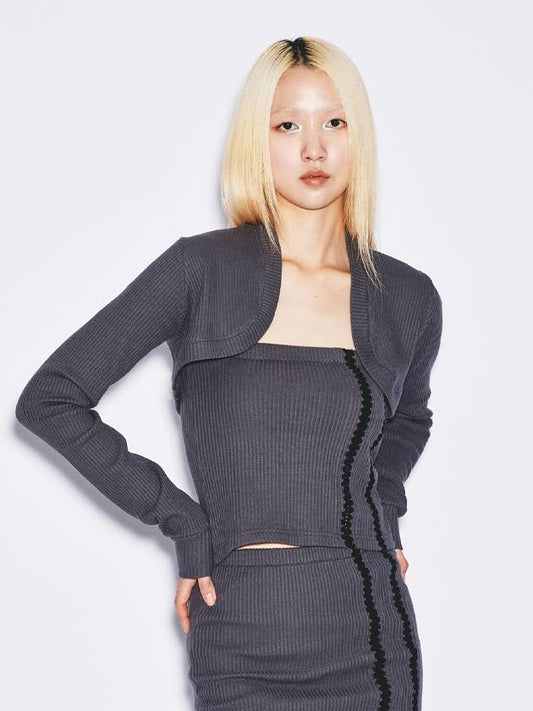 Texture SET Waffle bolero sleeveless knit warm gray - GYEOL - BALAAN 1