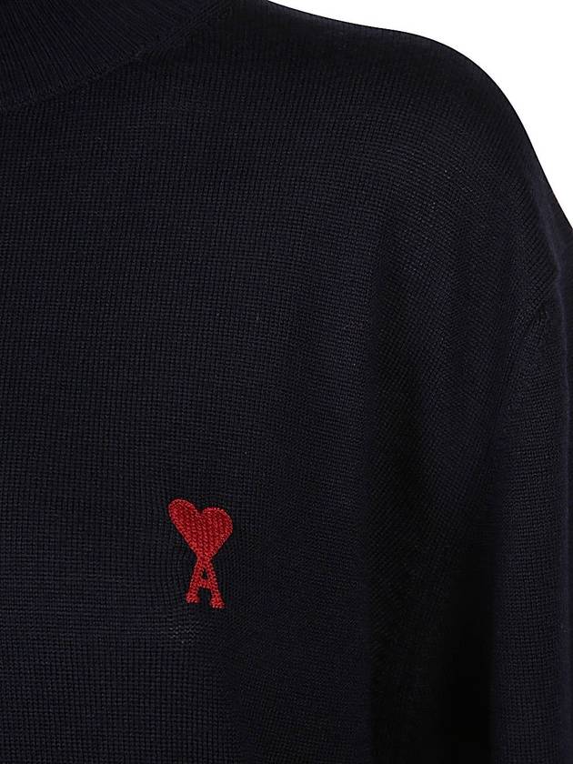 Heart Logo Wool Turtleneck Navy - AMI - BALAAN 3