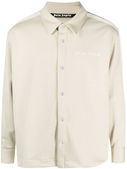 Men's Logo Print Striped Long Sleeve Shirt Beige - PALM ANGELS - BALAAN 1