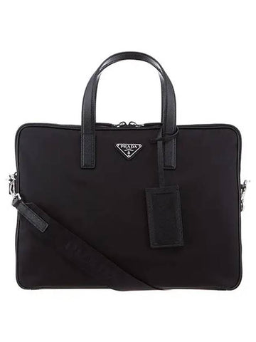 Re-Nylon Saffiano Leather Briefcase Black - PRADA - BALAAN 1