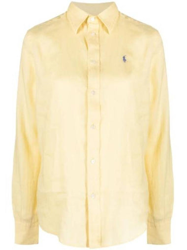 Embroidered Logo Linen Long Sleeve Shirt Yellow - POLO RALPH LAUREN - BALAAN 1