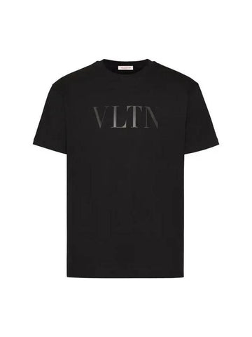 VLTN Logo Print Cotton Short Sleeve T-Shirt Black - VALENTINO - BALAAN 1