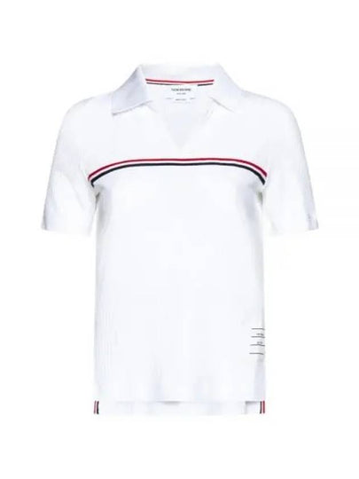 Three Stripes High Twist Rib Polo Shirt White - THOM BROWNE - BALAAN 2