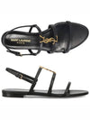 Women's Smooth Leather Gold Tone Monogram Detail Cassandra Flat Sandals Black - SAINT LAURENT - BALAAN 2