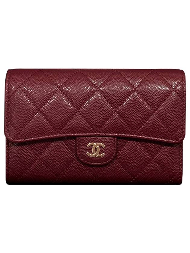 Classic Gold CC Logo Flap Caviar Medium Wallet Burgundy - CHANEL - BALAAN 2