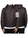 Matte Nylon 4-Bar Stripe Downfill Quilted Hoodie Padding Black - THOM BROWNE - BALAAN 2