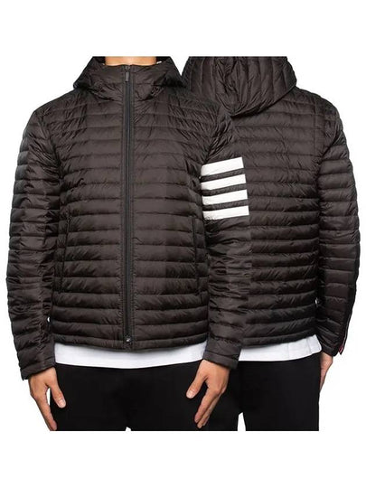 Matte Nylon 4-Bar Stripe Downfill Quilted Hoodie Padding Black - THOM BROWNE - BALAAN 2