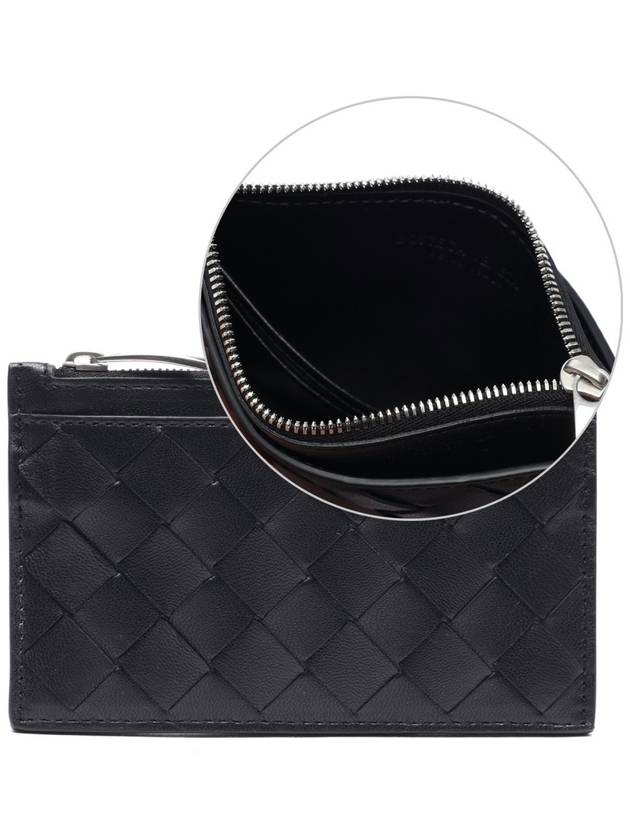 Intrecciato Zipper Single Card Wallet Black - BOTTEGA VENETA - BALAAN 3