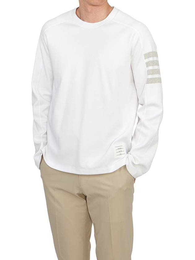 4-Bar Striped Cotton Long Sleeve T-Shirt White - THOM BROWNE - BALAAN 5