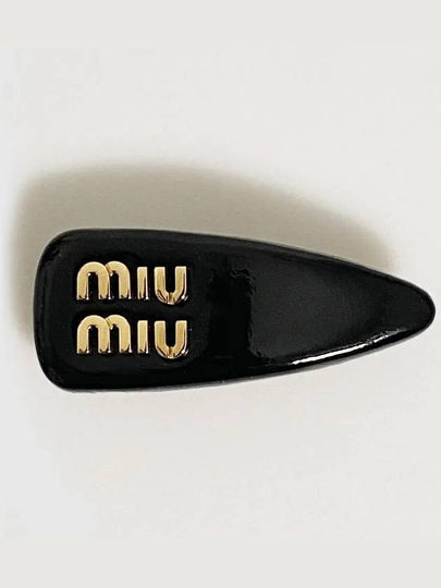 Logo Patent Leather Hair Clip Black - MIU MIU - BALAAN 2