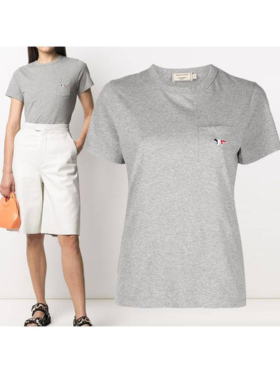 Tricolor Fox Patch Classic Pocket Short Sleeve T-Shirt Grey - MAISON KITSUNE - BALAAN 2