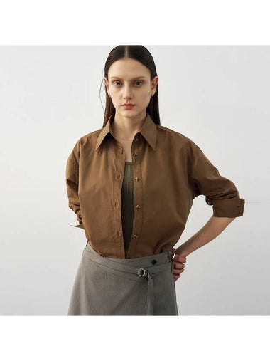 Cotton Loose Fit Classic Shirt Brown - NOIRER FOR WOMEN - BALAAN 1