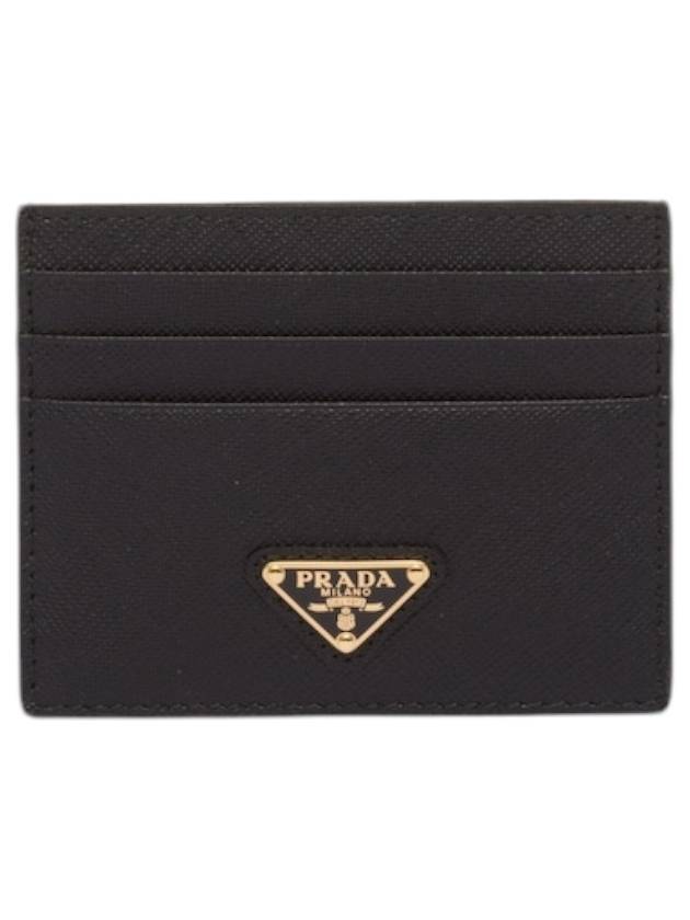 Saffiano Leather Triangle Logo Card Wallet Black Gold - PRADA - BALAAN 2