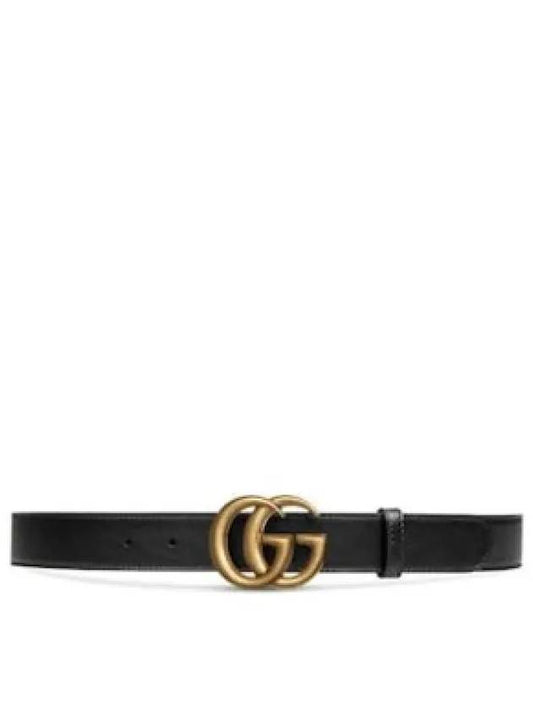 Men's GG Marmont Double G Buckle Gold Hardware Leather Belt Black - GUCCI - BALAAN 2