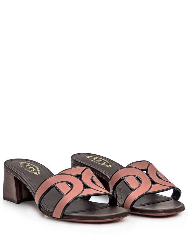 Cut Out Logo Detail Leather Sandal Heels Pink - TOD'S - BALAAN 3