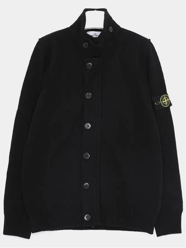 Wappen High Neck Button Up Wool Cardigan Black - STONE ISLAND - BALAAN 3