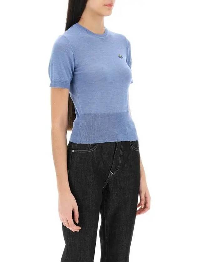 Women's ORB Logo Wool Silk Blend Crop Knit Top Blue - VIVIENNE WESTWOOD - BALAAN 4