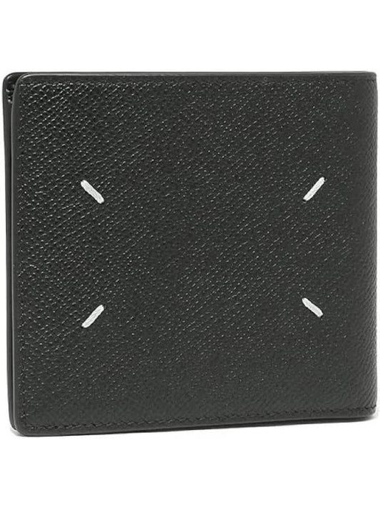 Stitched Bifold Leather Half Wallet Black - MAISON MARGIELA - BALAAN 2